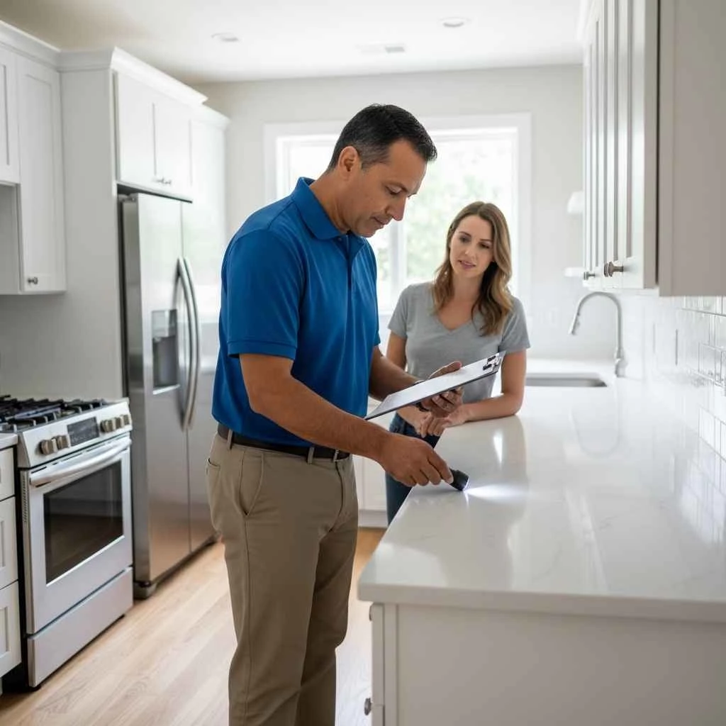 professional inspecting renovation work