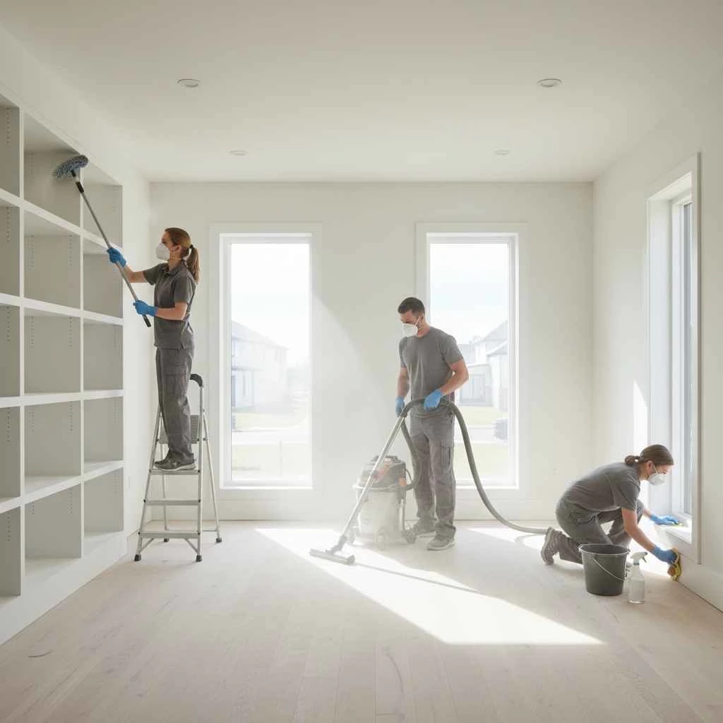 professionals cleaning post-construction interiors