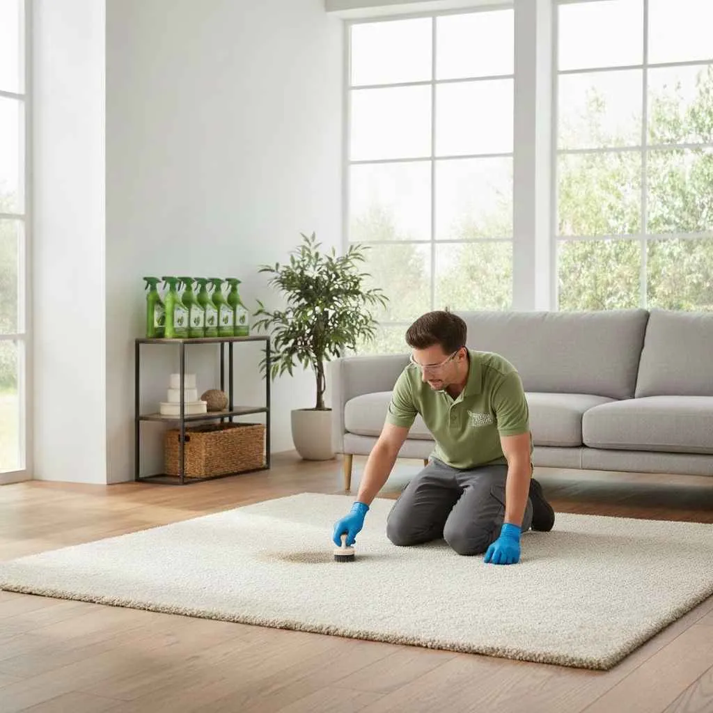 technician treating pet stain safely