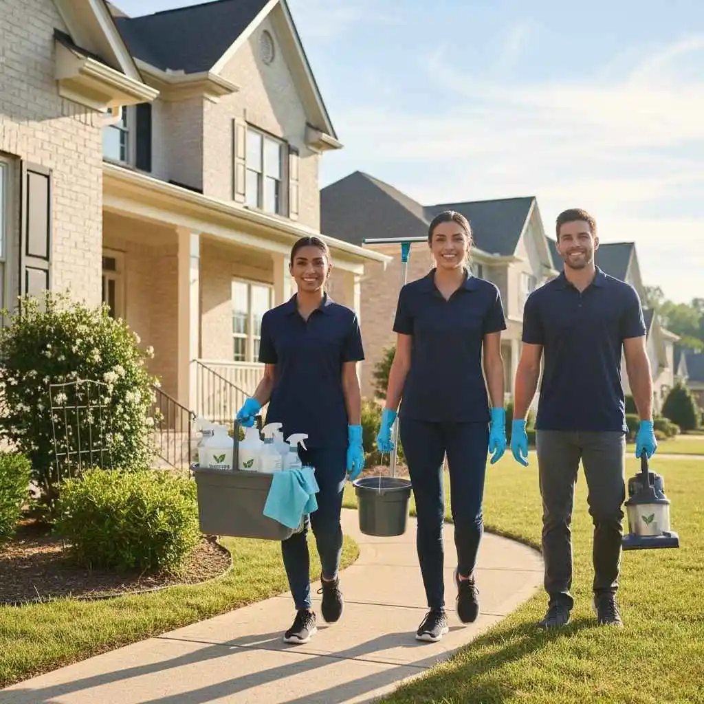 Cleaning team arriving at a Charlotte home with supplies