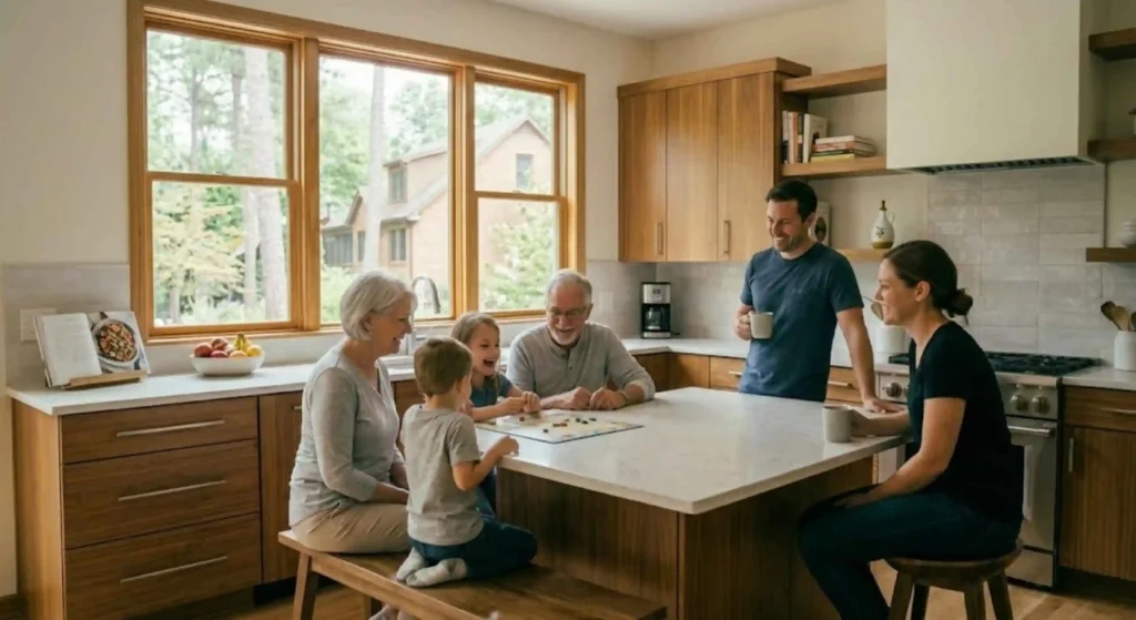 happy family relaxing in a clean home environment