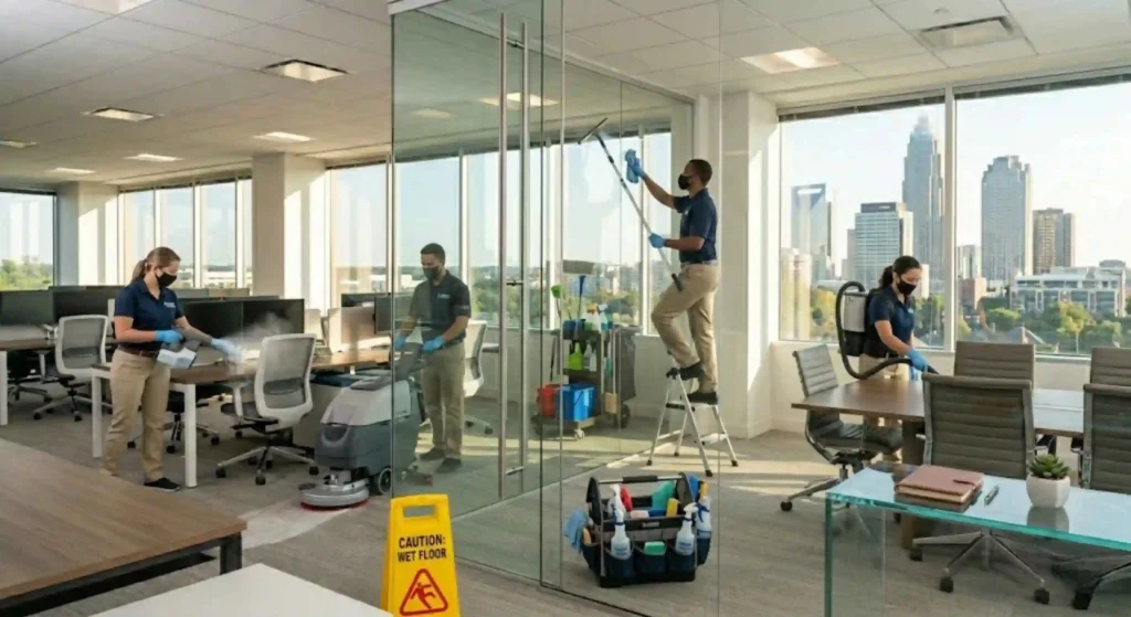 professional cleaning team at work