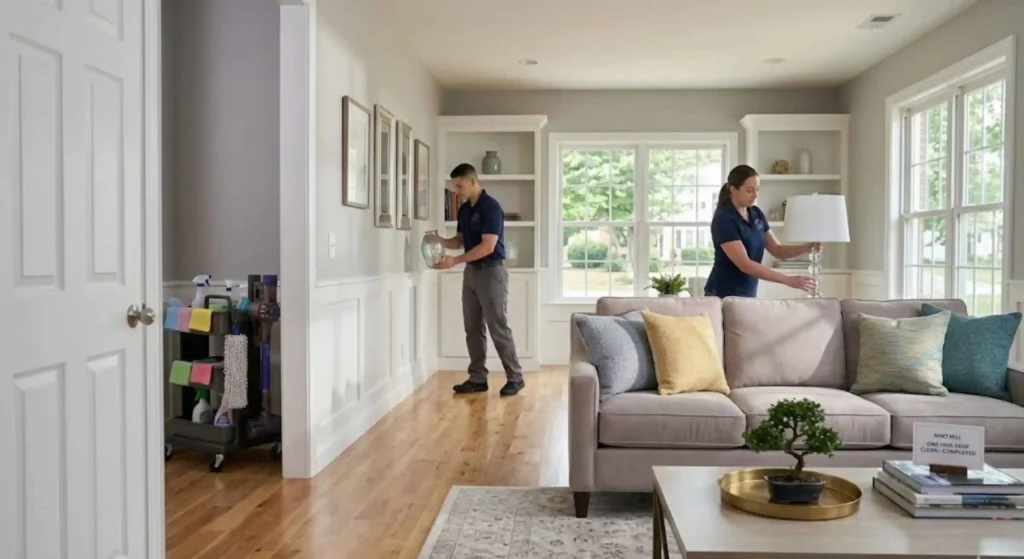 Freshly cleaned living room after one-time deep clean in Mint Hill