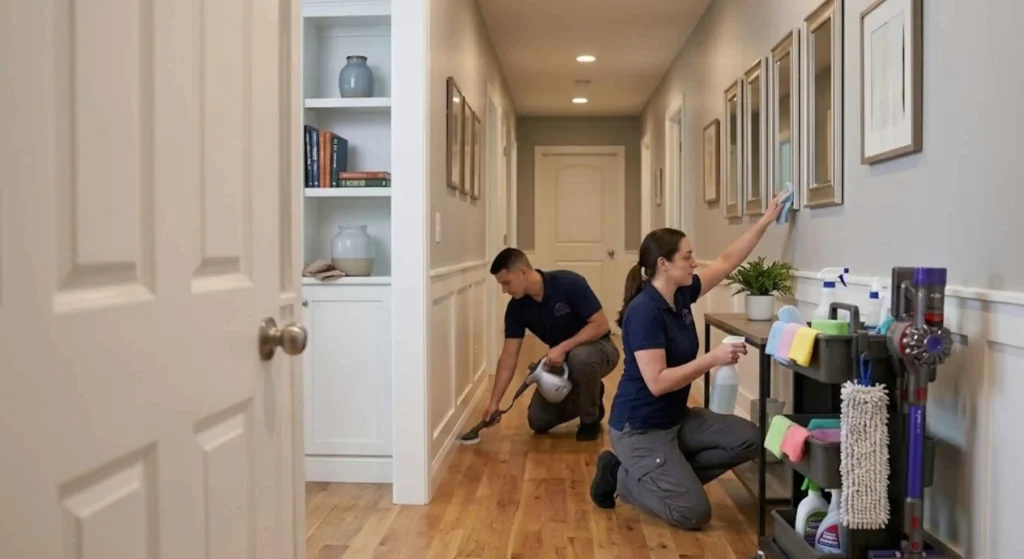 Professional deep cleaning team working inside Mint Hill home
