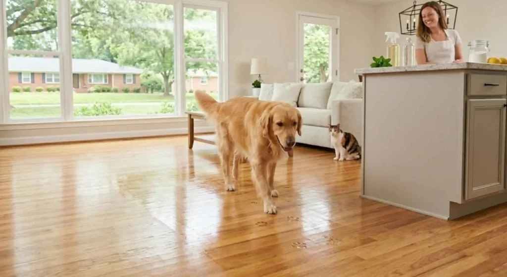 pet walking on freshly cleaned floor