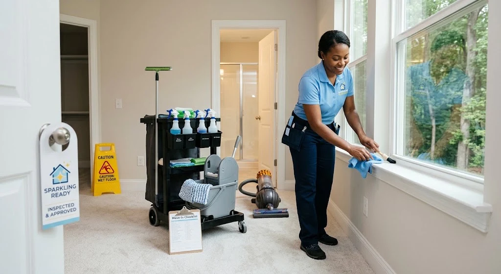 Sparkling Clean Maid professional completing move-in cleaning in Mint Hill NC